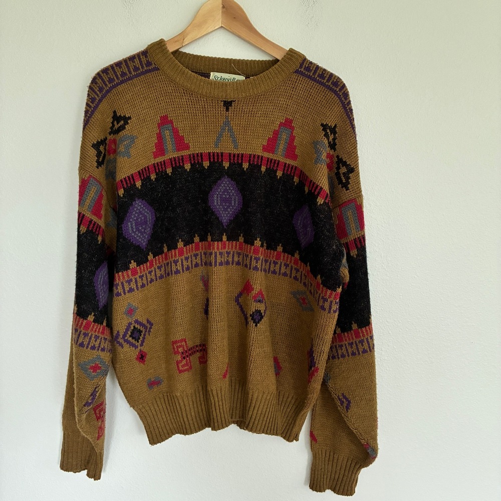 Vintage St. Johns Bay Sweater Men XL Brown Southwestern Tribal Geometric Grandpa